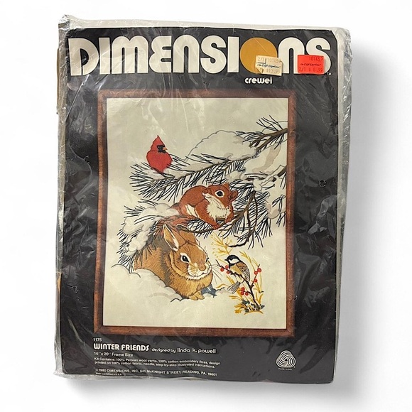 Dimensions Other - VTG 80s Crewel Winter Friends 1175 Dimensions Embroidery Kit New Bunny Cardinal